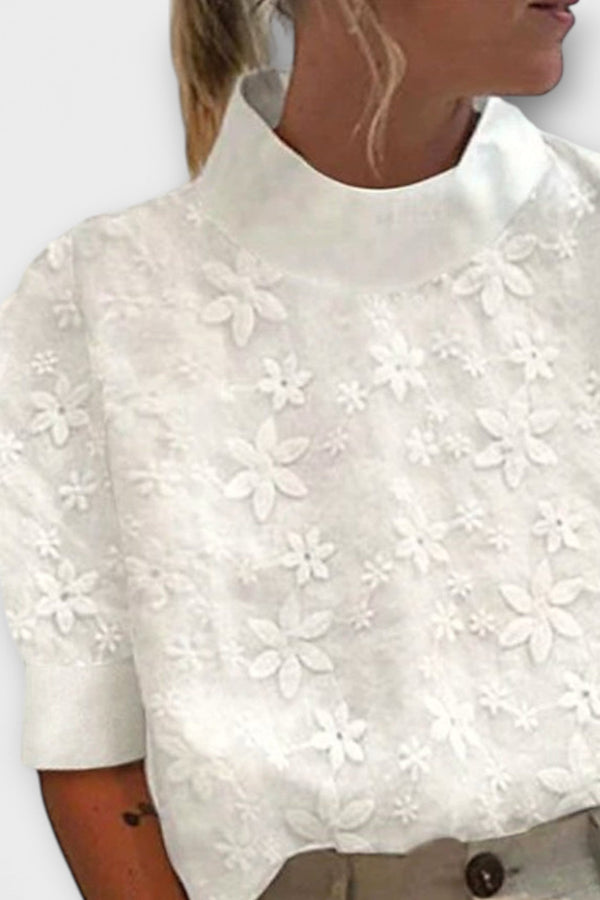 Bluse mit besticktem schlichtem Stehkragen